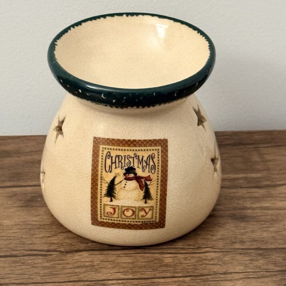 Vintage Home And Garden Party Stoneware Snowman Pattern Candle Burner
